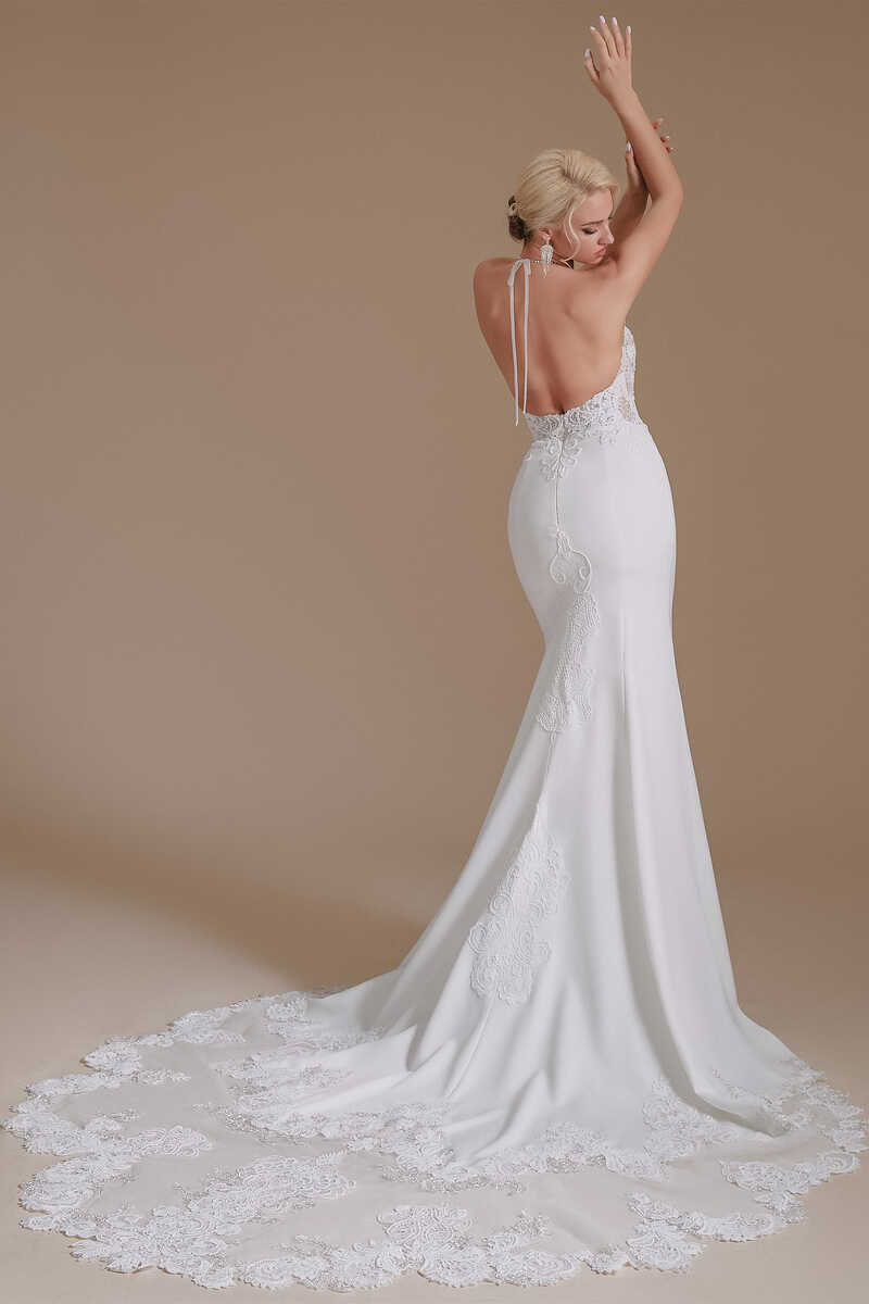 Backless Halter Wedding Dresses, Mermaid Lace Wedding Dresses, Newest ...