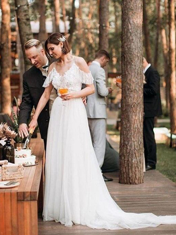 Chic Long Off-the-Shoulder Wedding Dress On Sale