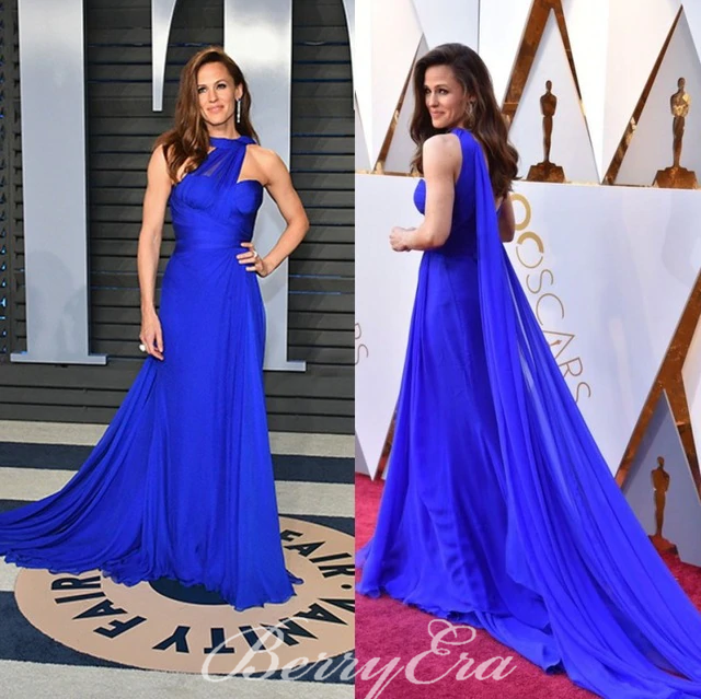 Jennifer Garner Royal Blue One Shoulder Chiffon Prom Dresses, Long Pro Berryera Jennifer Garner Royal Blue One Shoulder Chiffon Prom Dresses, Long Pro Berryera