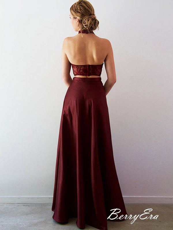 Split Criss Cross Back Two Pieces Burgundy Prom Dress