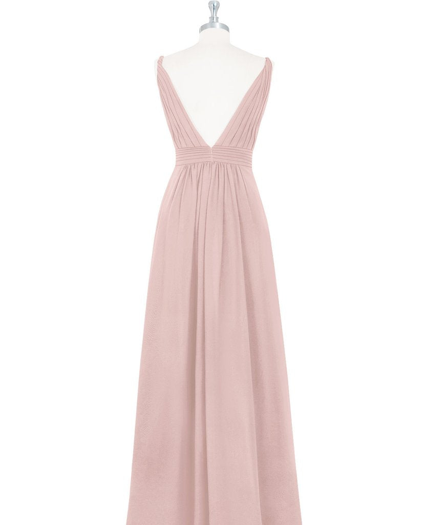 A Line V Neck Blush Pink Chiffon Long Evening Formal Dress with Feather VK26031102