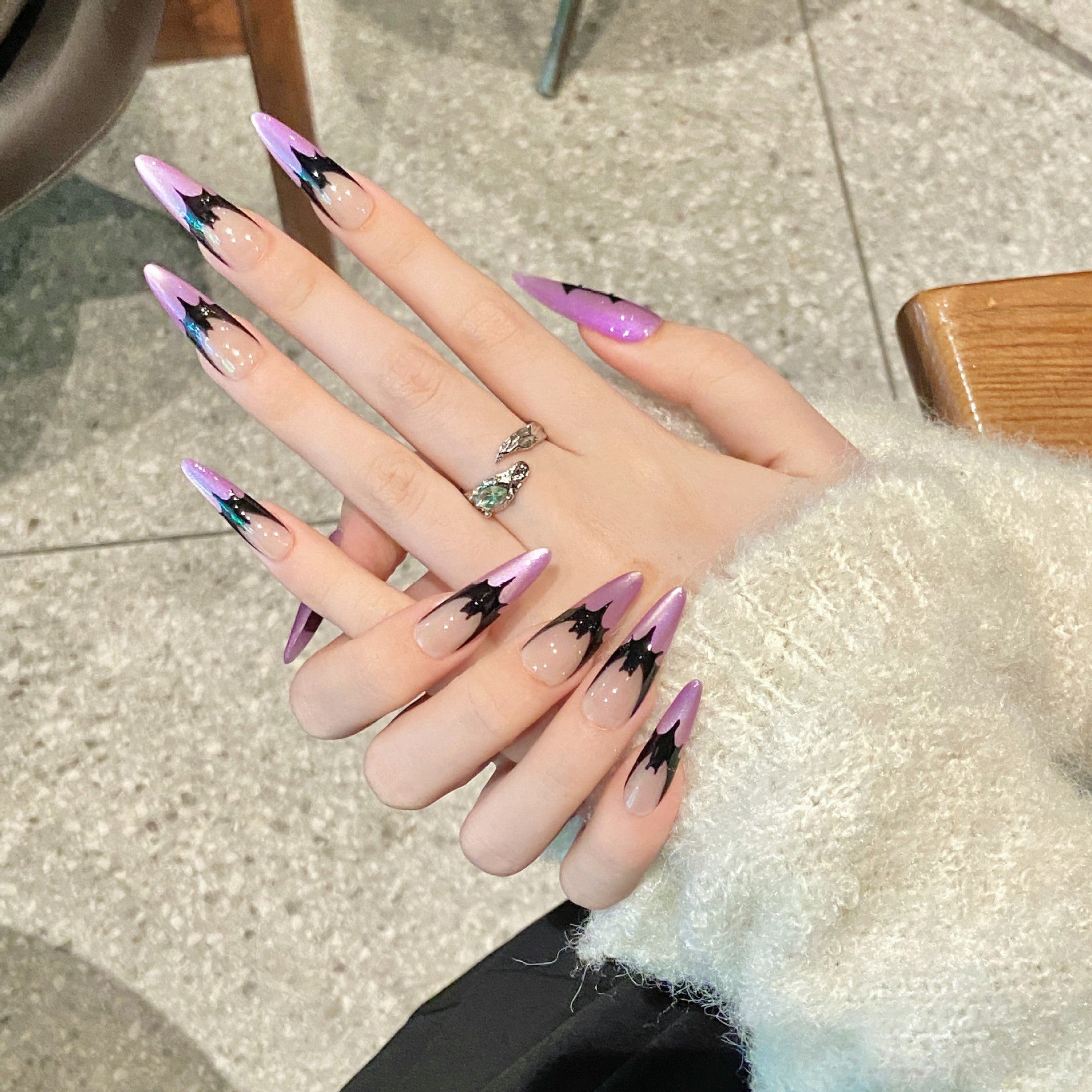 New Purple Cat Eye Hand-drawn Nail Set