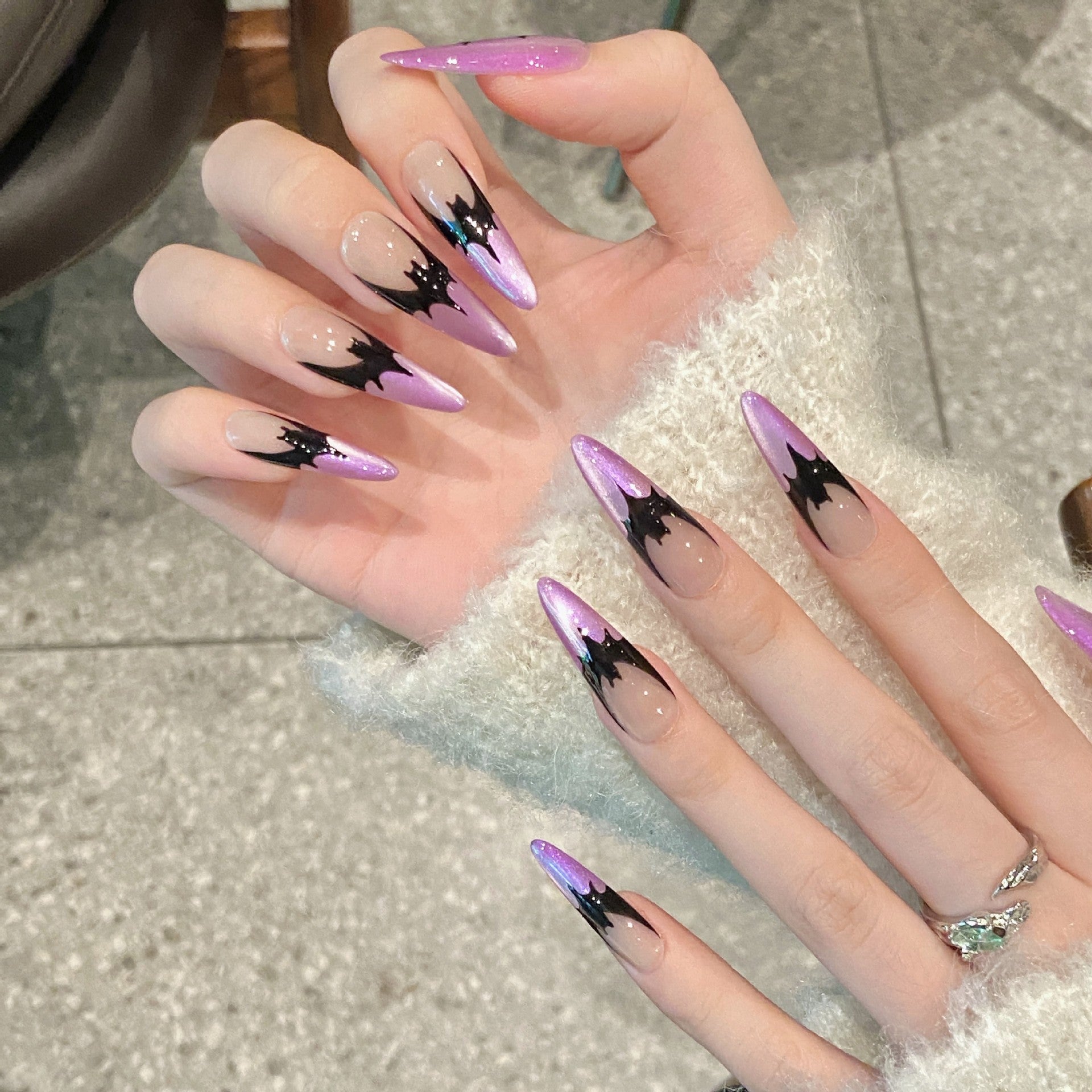 New Purple Cat Eye Hand-drawn Nail Set