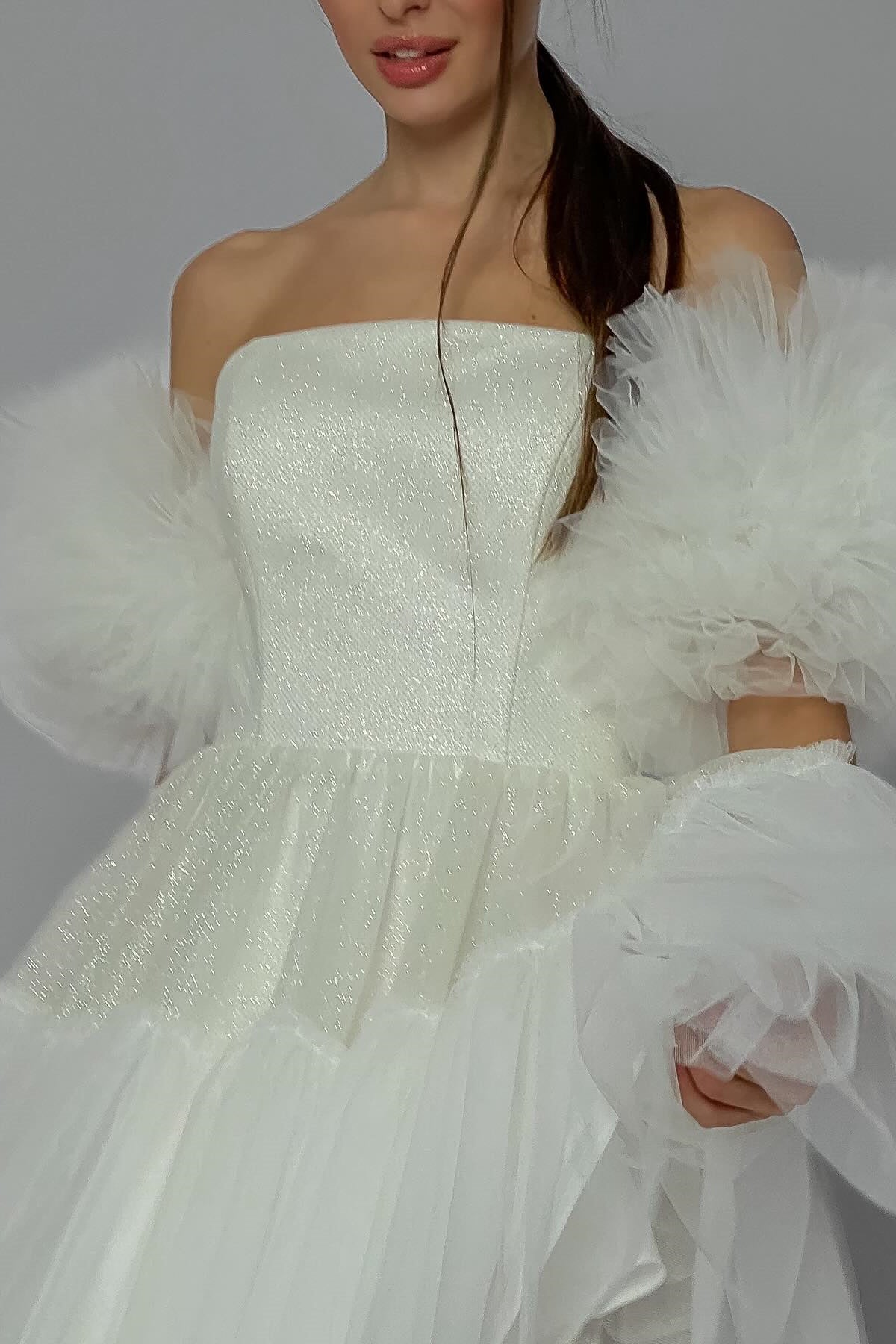 Strapless Shiny Mini Wedding Dresses With Puffy Sleeves, Cute Homecomi