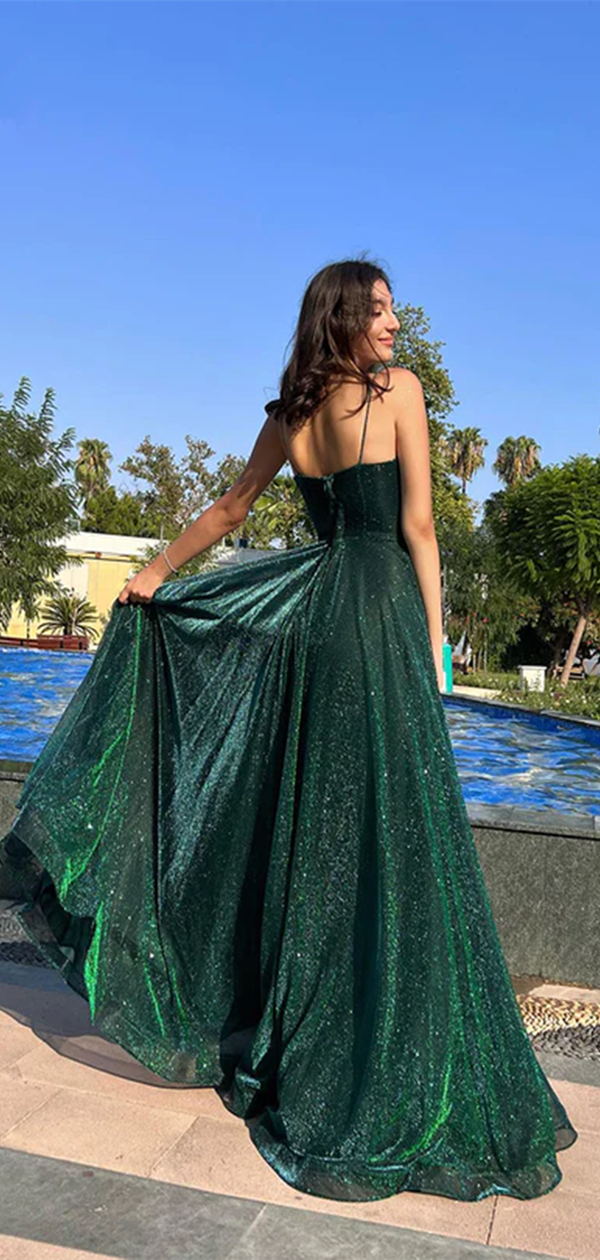 Spaghetti Straps A-line Long Prom Dresses, Newest Long Prom Dresses, Evening Party Dresses