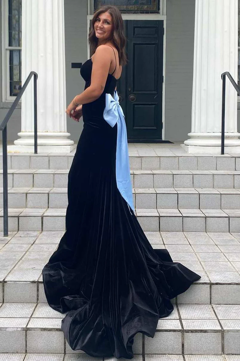 Mermaid V-neck Newest Long Prom Dresses, Straps Scoop Bridesmaid Dresses, Velvet Girl Party Dresses