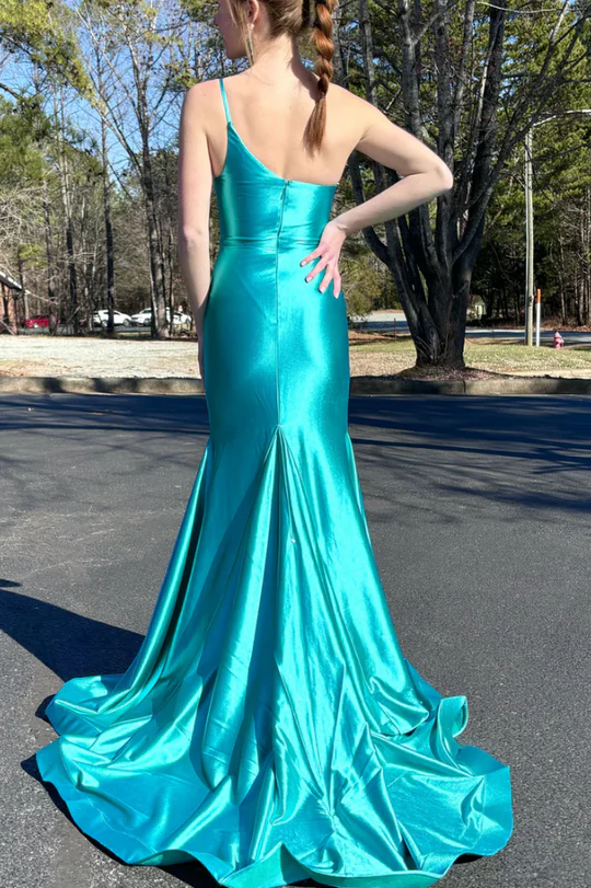 One Shoulder Wedding Guest Dresses, Mermaid Newest Long Prom Dresses, Side Slit Bridesmaid Dresses