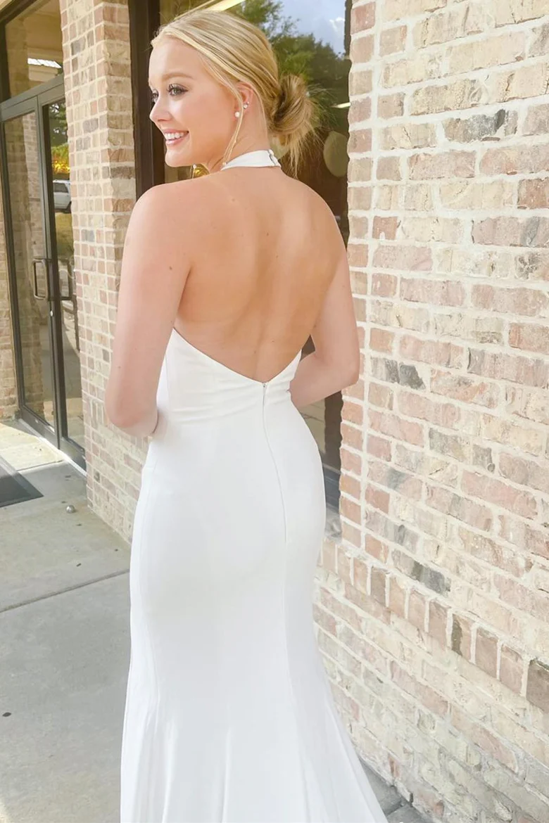 Halter Simple Wedding Dresses, Mermaid Popular Bridal Gowns, Outdoor Wedding Gowns