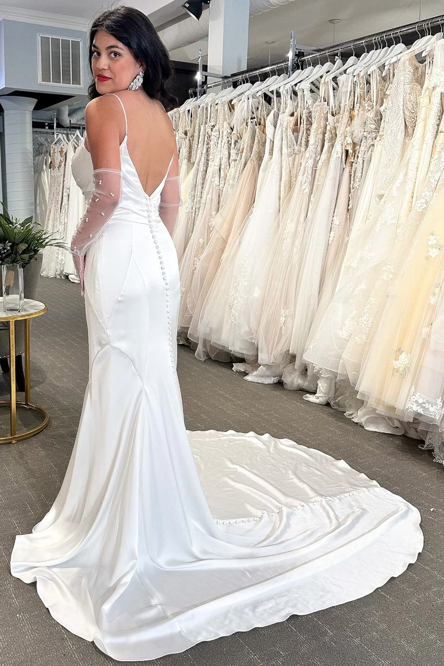 Spaghetti Open Back Wedding Dresses, Straps Mermaid Satin Bridal Gowns, 2025 Newest Wedding Dresses