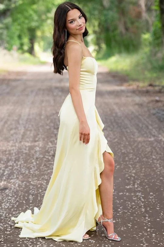 2025 Spaghetti Straps Bridesmaid Dresses, Simple Yellow Newest Long Prom Dresses, Formal Dresses