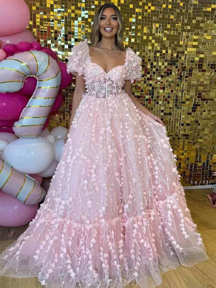 Sweetheart Pink Girl Graduation Party Dresses, A-line Appliques Newest Long Prom Dresses, 2025 Prom Dresses