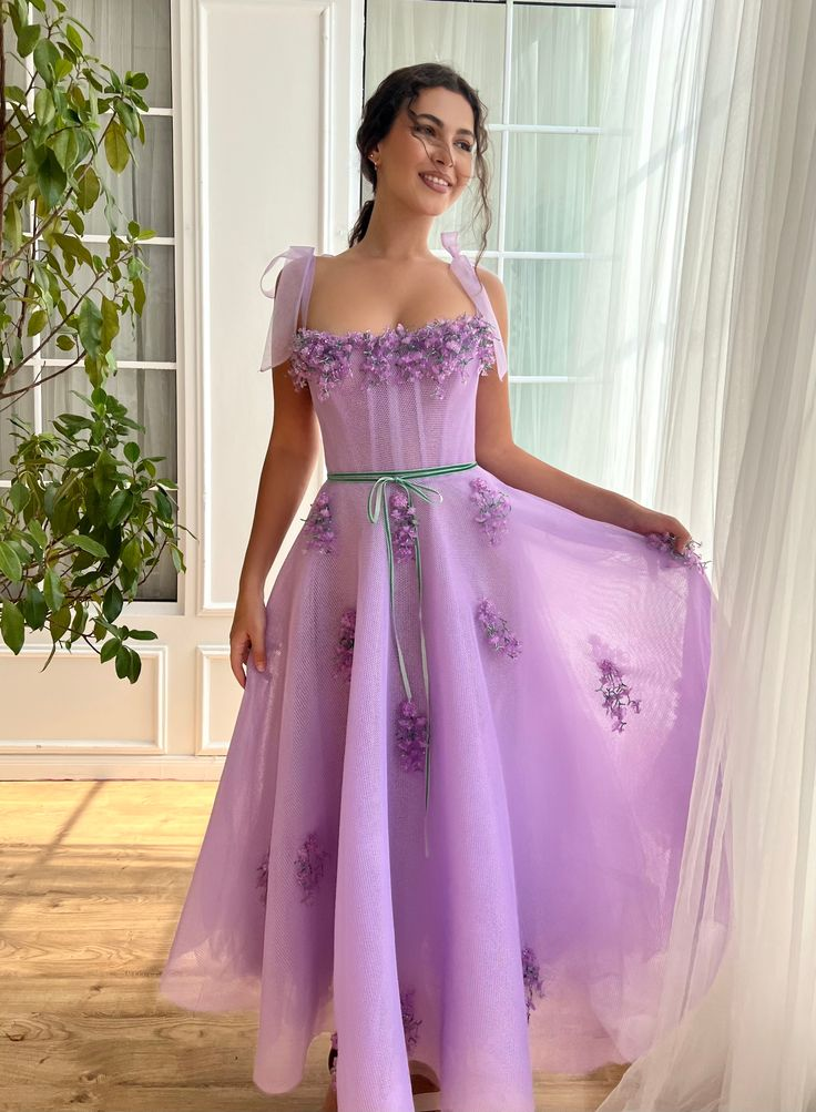 Sweet Appliques Newest 2025 Long Prom Dresses, Tea Length A-line Wedding Party Dresses