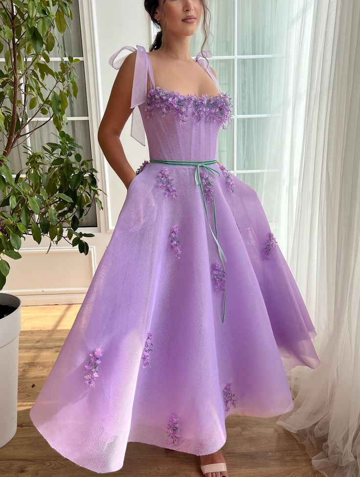 Sweet Appliques Newest 2025 Long Prom Dresses, Tea Length A-line Wedding Party Dresses