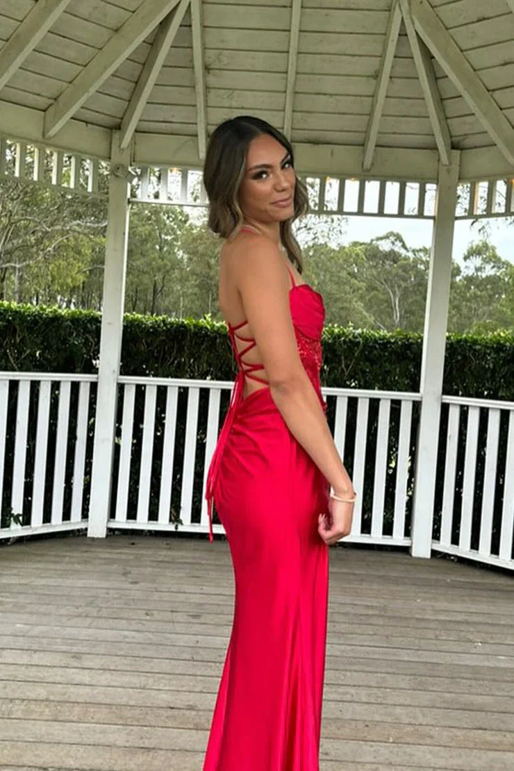 Trendy Mermaid Newest Long Prom Dresses, Side Slit Corset Evening Party Dresses