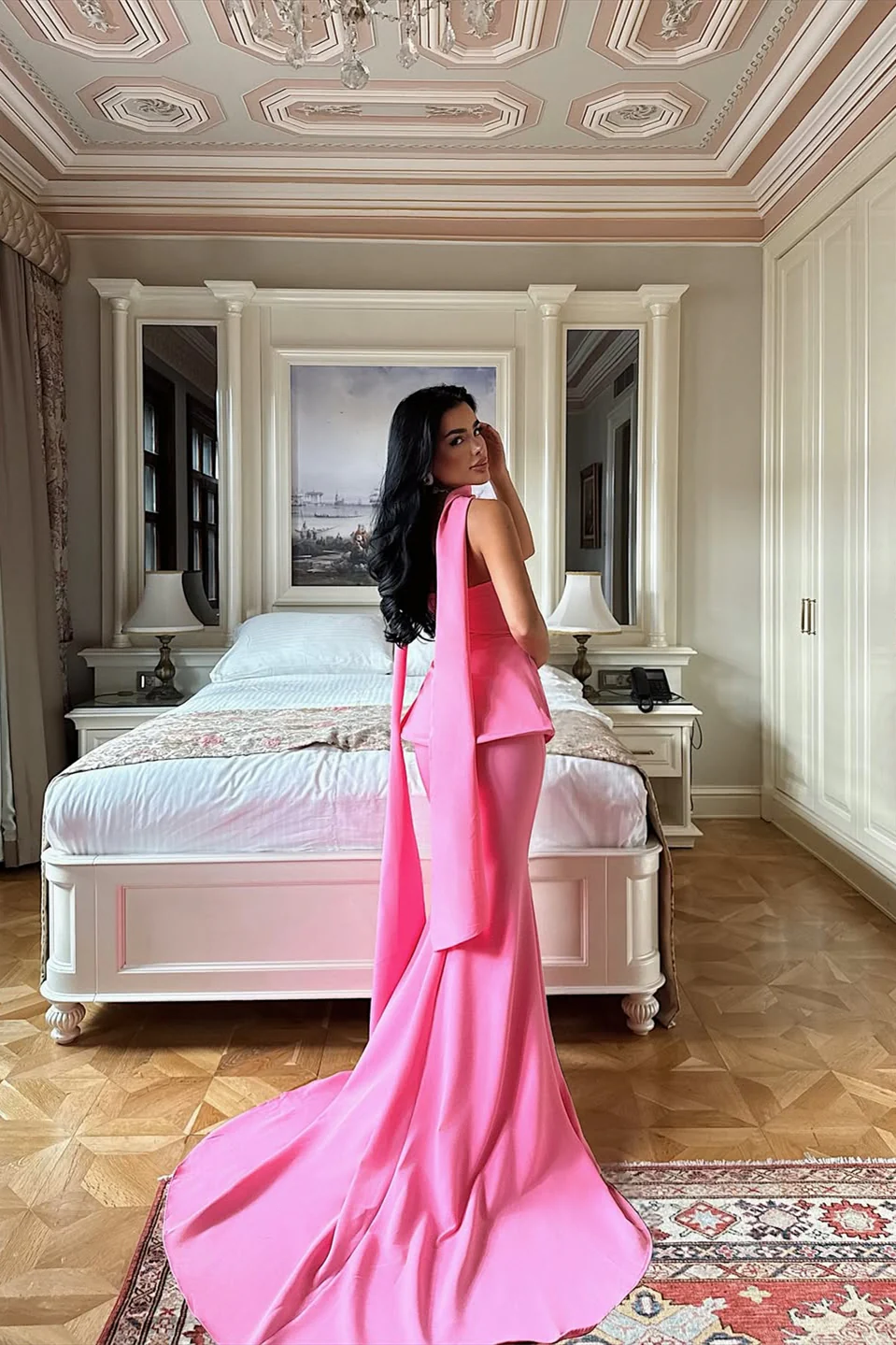 flamingo prom dress Formal Prom Sheath Beaded Lace Floor-Length Lace Gown 62120 by Clarisse