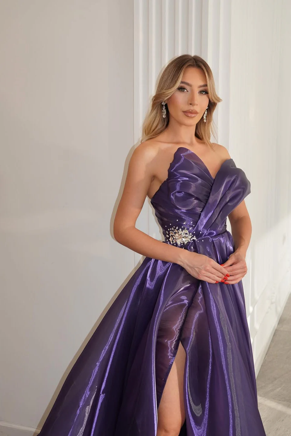 One Shoulder Organza Prom Dresses, A-Line High Split 2026 Newest Long Prom Dresses