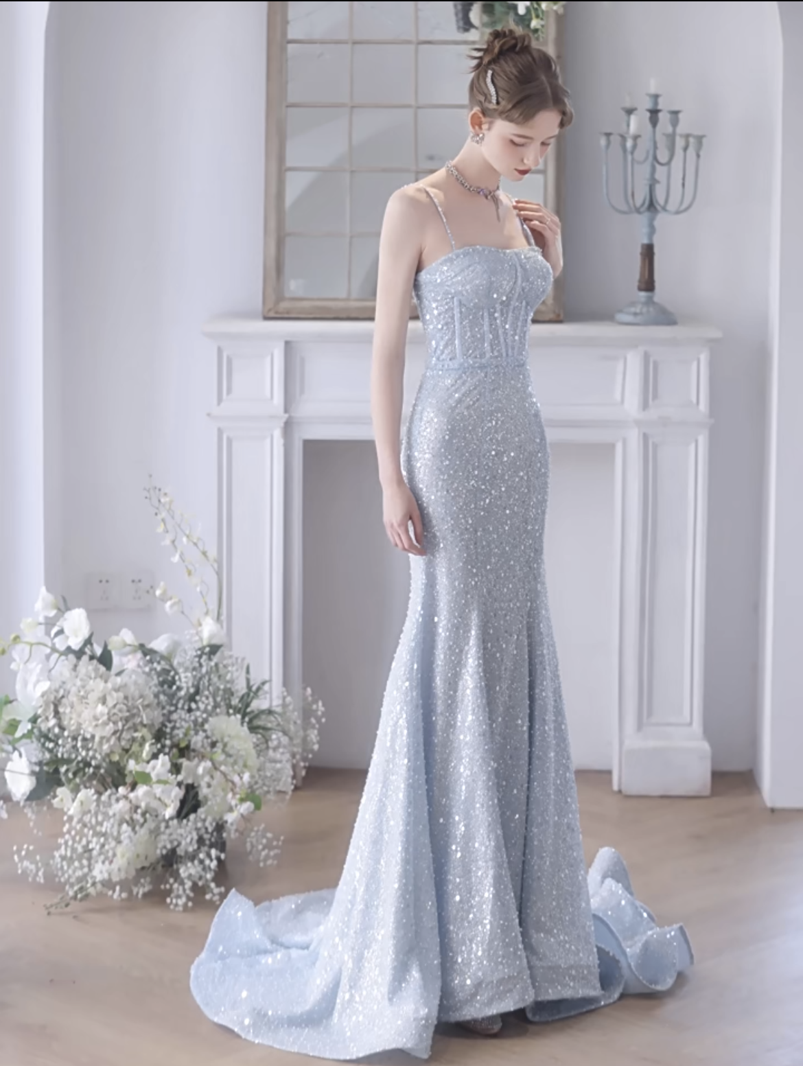 Spaghetti Straps Sequins Prom Dresses, Sequins Popular Wedding Dresses, Mermaid Newest 2023 Long Prom Dresses