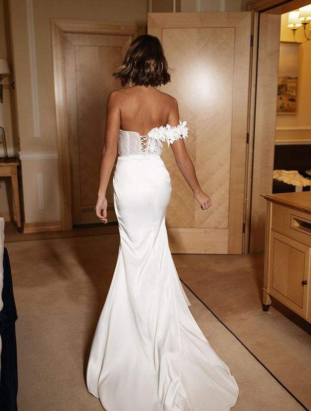 One Shoulder Elegant Wedding Dresses, Appliques 2023 Bridal Gowns, Newest Mermaid Wedding Dresses