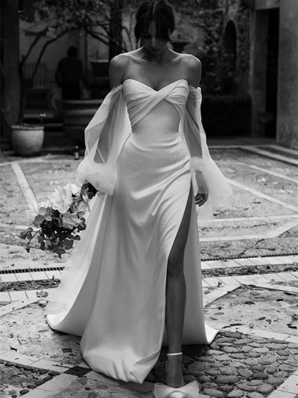 Elegant Strapless Wedding Dresses, High Side Slit Wedding Gowns, Newest 2024 Bridal Wedding Dresses
