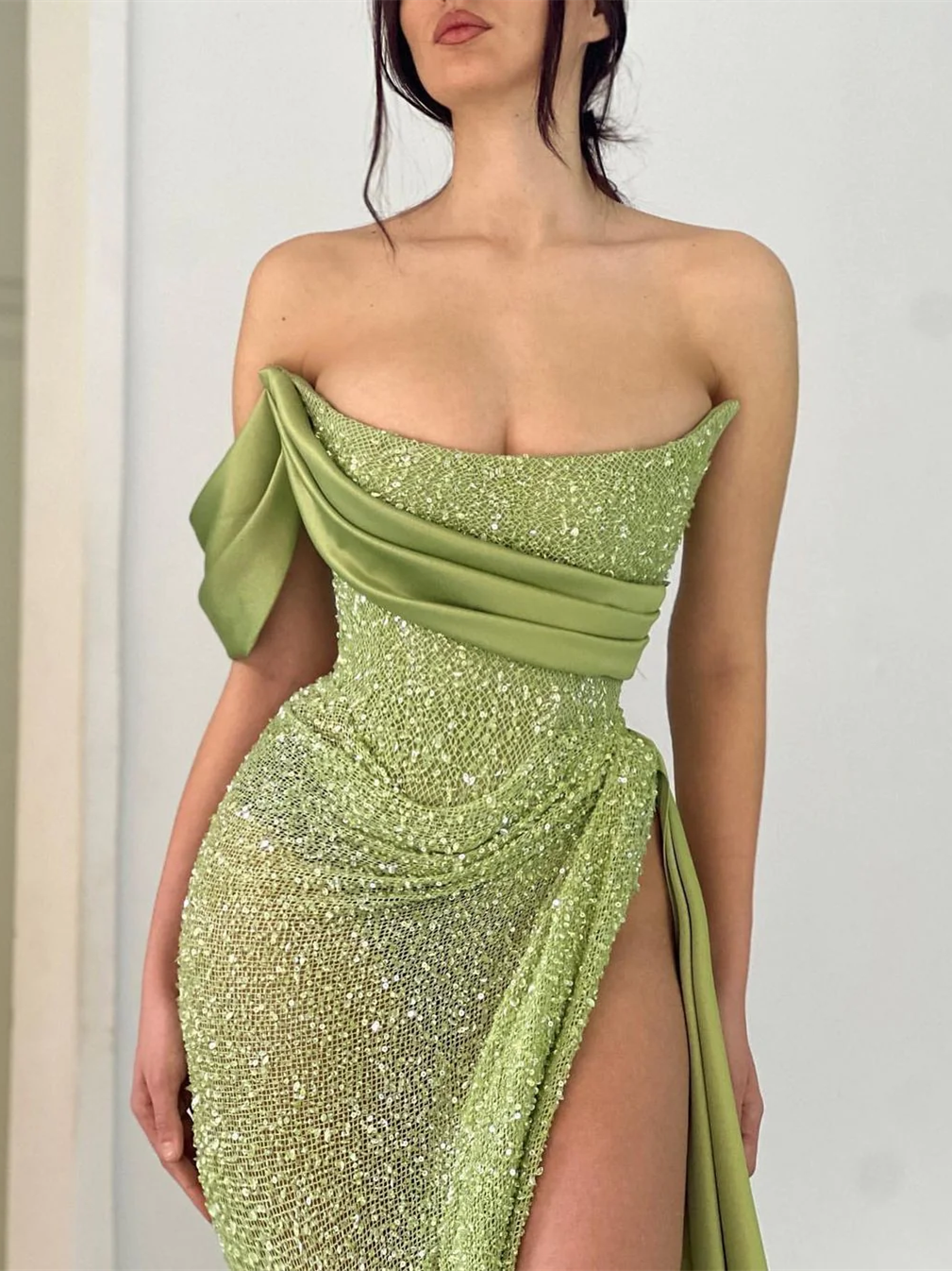 One Shoulder Sheath Shiny Sequin Tulle Prom Dresses, 2024 Prom Dresses, Holiday Dresses, Evening Dresses