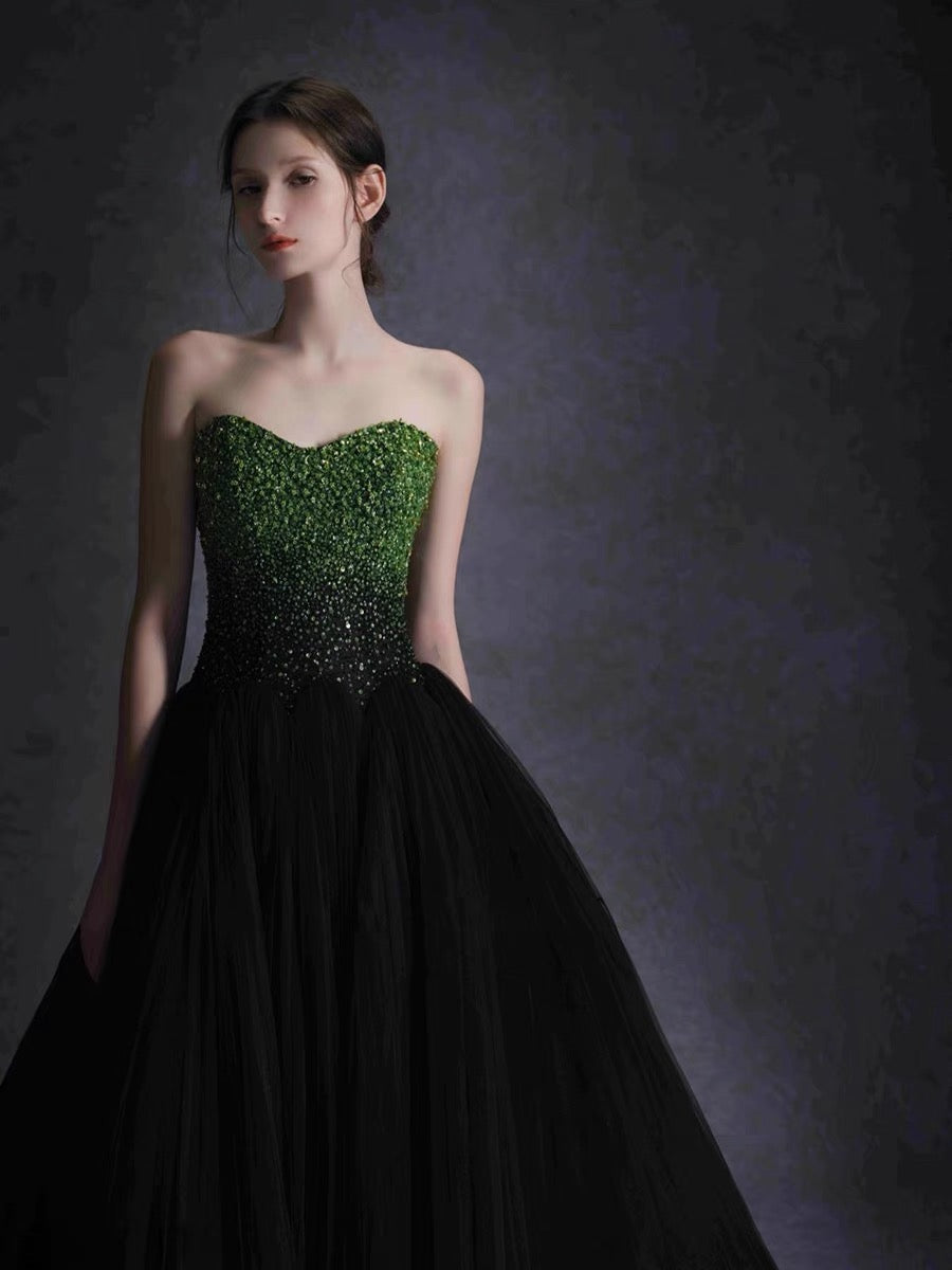 Strapless Newest 2024 Long Prom Dresses, A-line Sequins Prom Dresses, Sweetheart Fashion Bridal Gowns