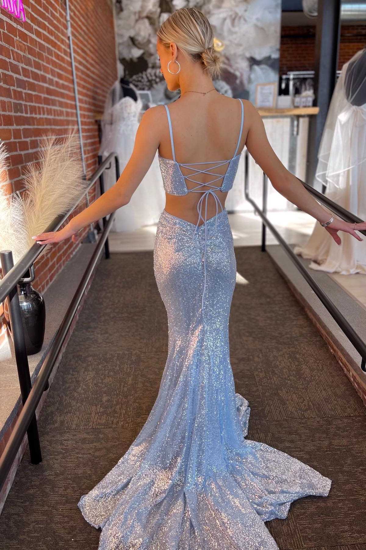 Spaghetti Straps Sequins Girl Party Dresses, Mermaid Newest 2024 Long Prom Dresses, Wedding Guest Dresses