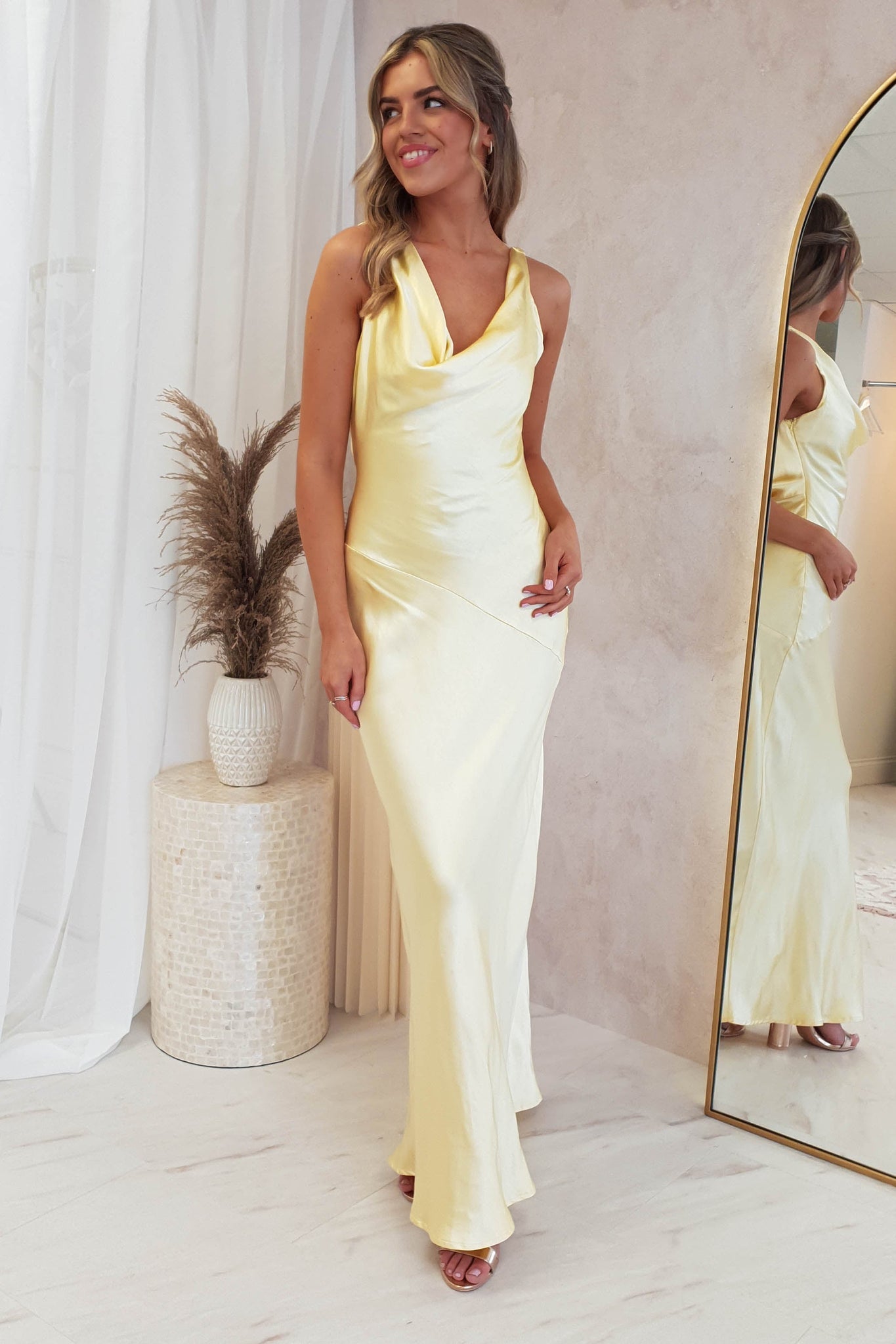 Light Yellow Simple Newest Long Prom Dresses, Elegant Wedding Bridesmaid Dresses, Girl Graduation Party Dresses