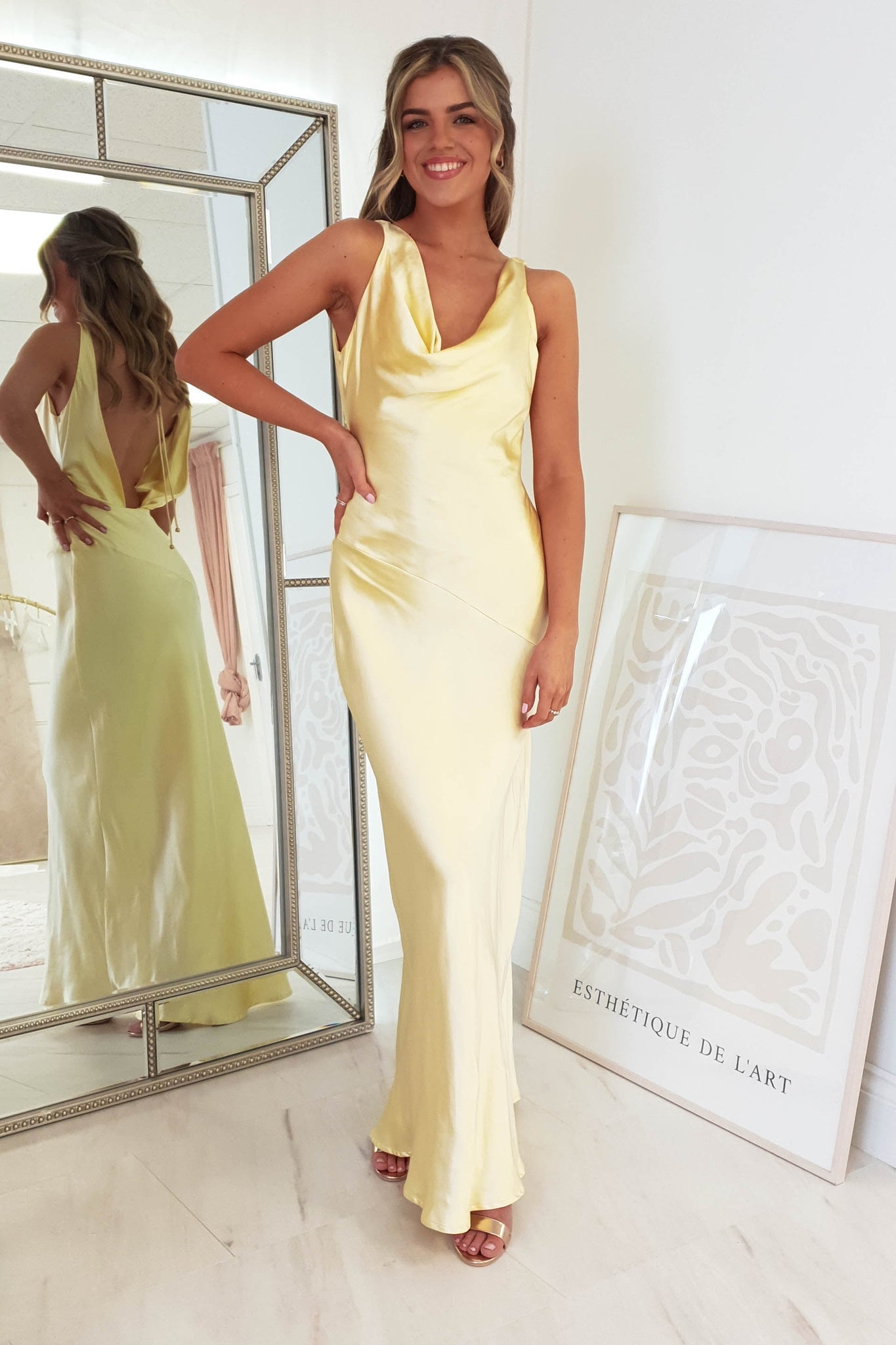 Light Yellow Simple Newest Long Prom Dresses, Elegant Wedding