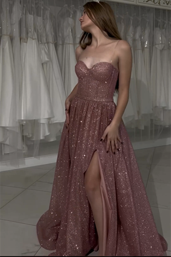 Elegant Sequins Newest 2024 Long Prom Dresses, A-line Wedding Guest Dresses, Popular Evening Dresses