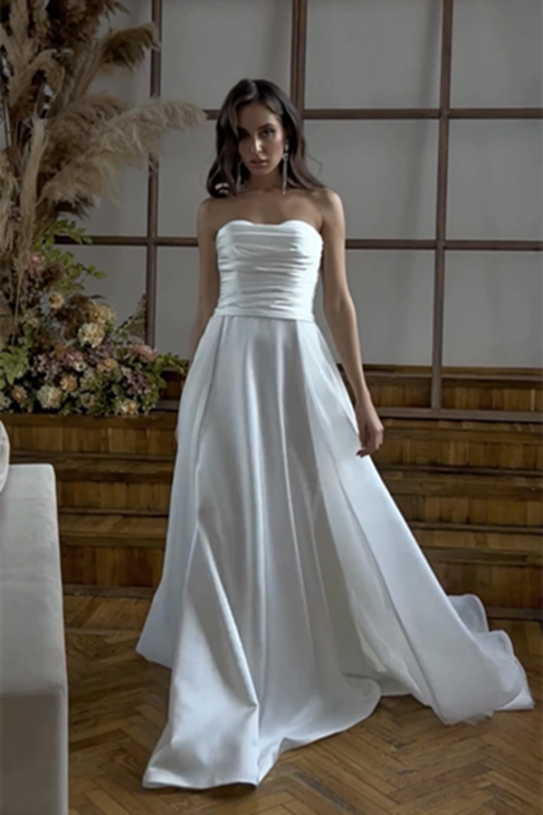 Strapless A-line Wedding Dresses, Newest 2024 Long Prom Dresses, Popular Simple Bridal Gowns