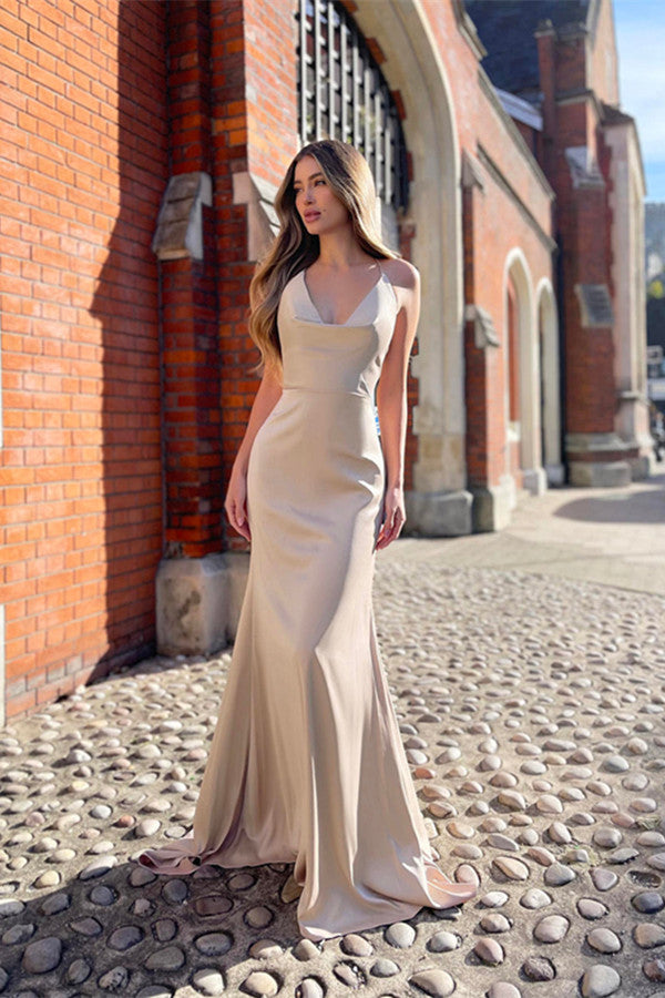 Simple Mermaid Bridesmaid Dresses, Open Back Evening Party Dresses, Newest Long Prom Dresses