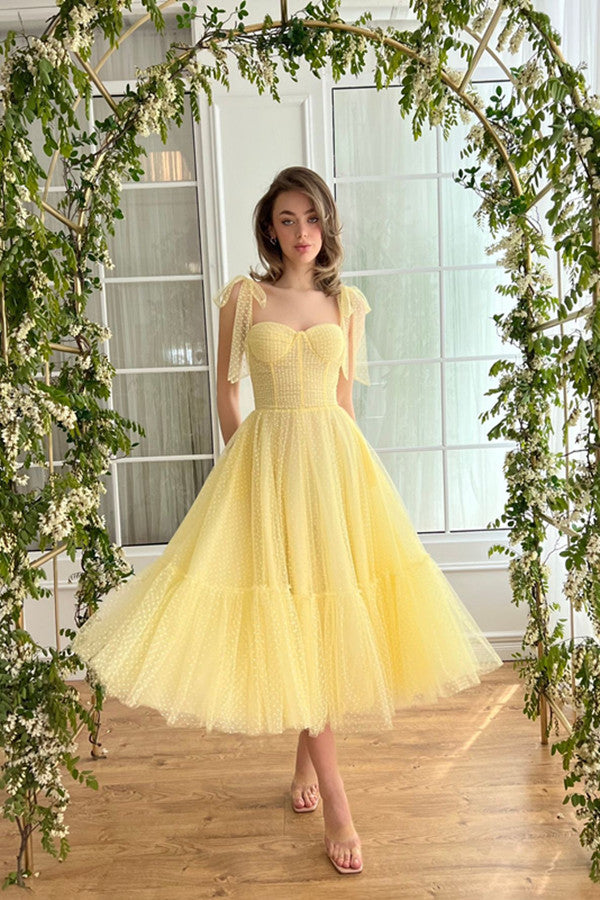 Yellow Dress Wedding Guest Tea Length Yellow Wedding Dress Guest