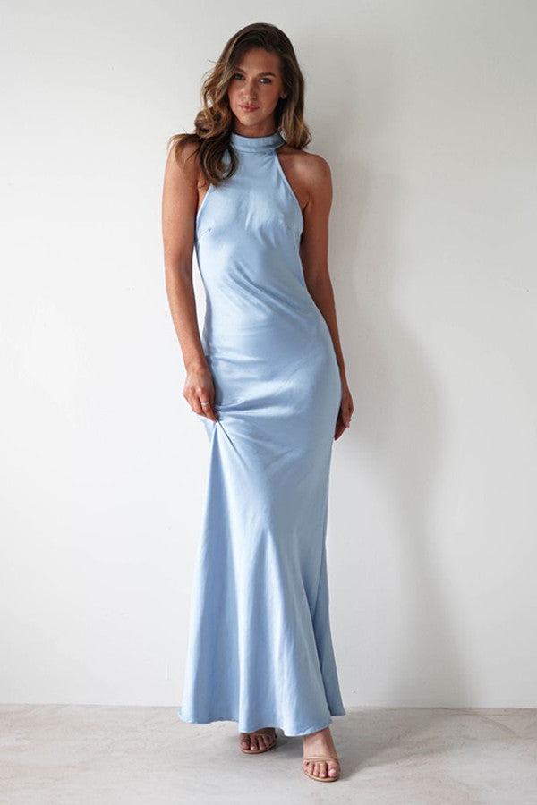 Simple Newest Long Prom Dresses, Halter Bridesmaid Dresses, Evening Party Prom Dresses