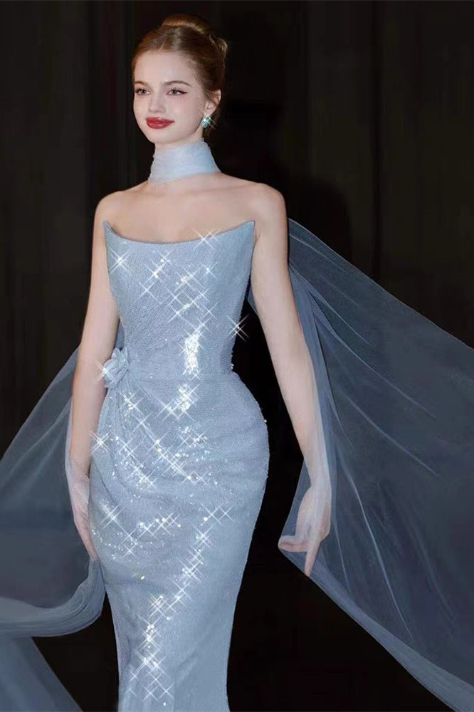 Pale Blue Sequin Mermaid Prom Dresses, Shiny Prom Dresses, Long Prom Dresses, Newest Prom Dresses