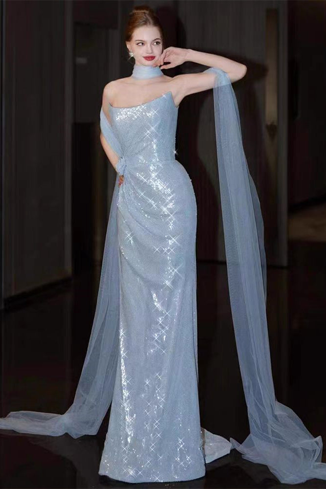 Pale Blue Sequin Mermaid Prom Dresses, Shiny Prom Dresses, Long Prom Dresses, Newest Prom Dresses