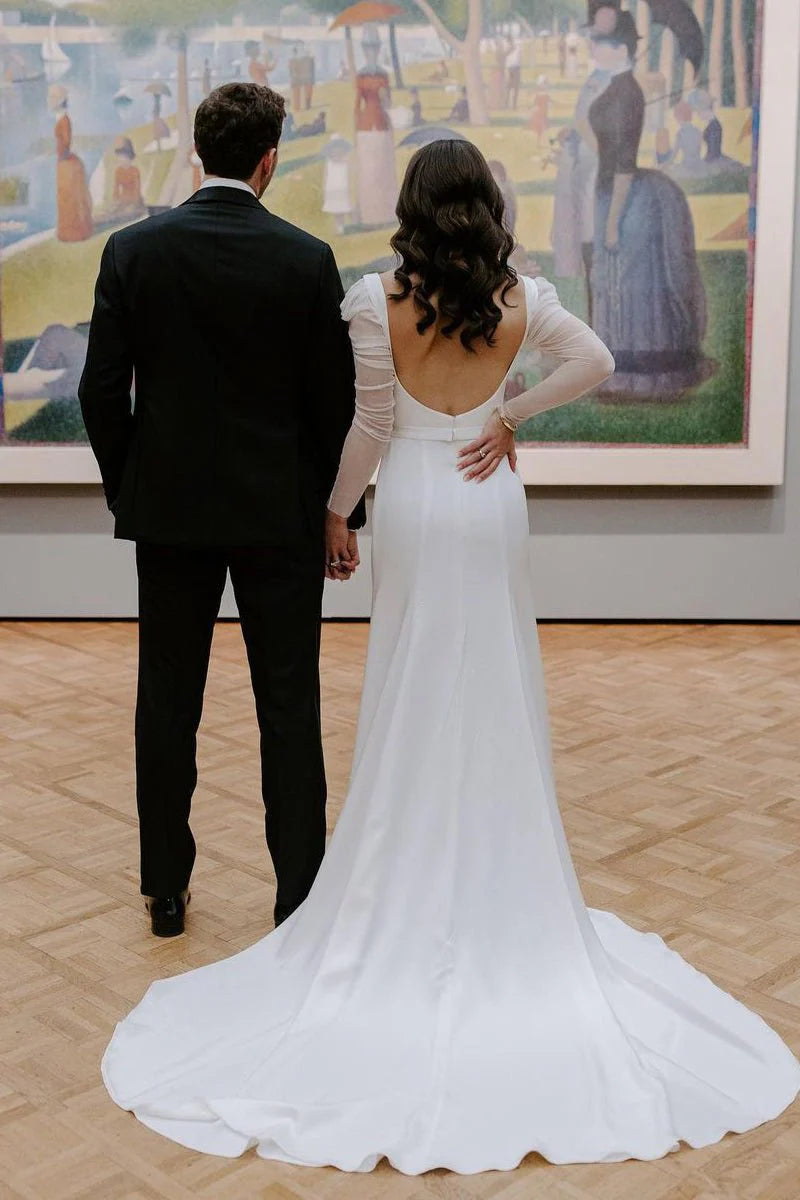 Open Back 2025 Newest Wedding Dresses, Long Sleeves Bridal Gowns, Simple Wedding Dresses