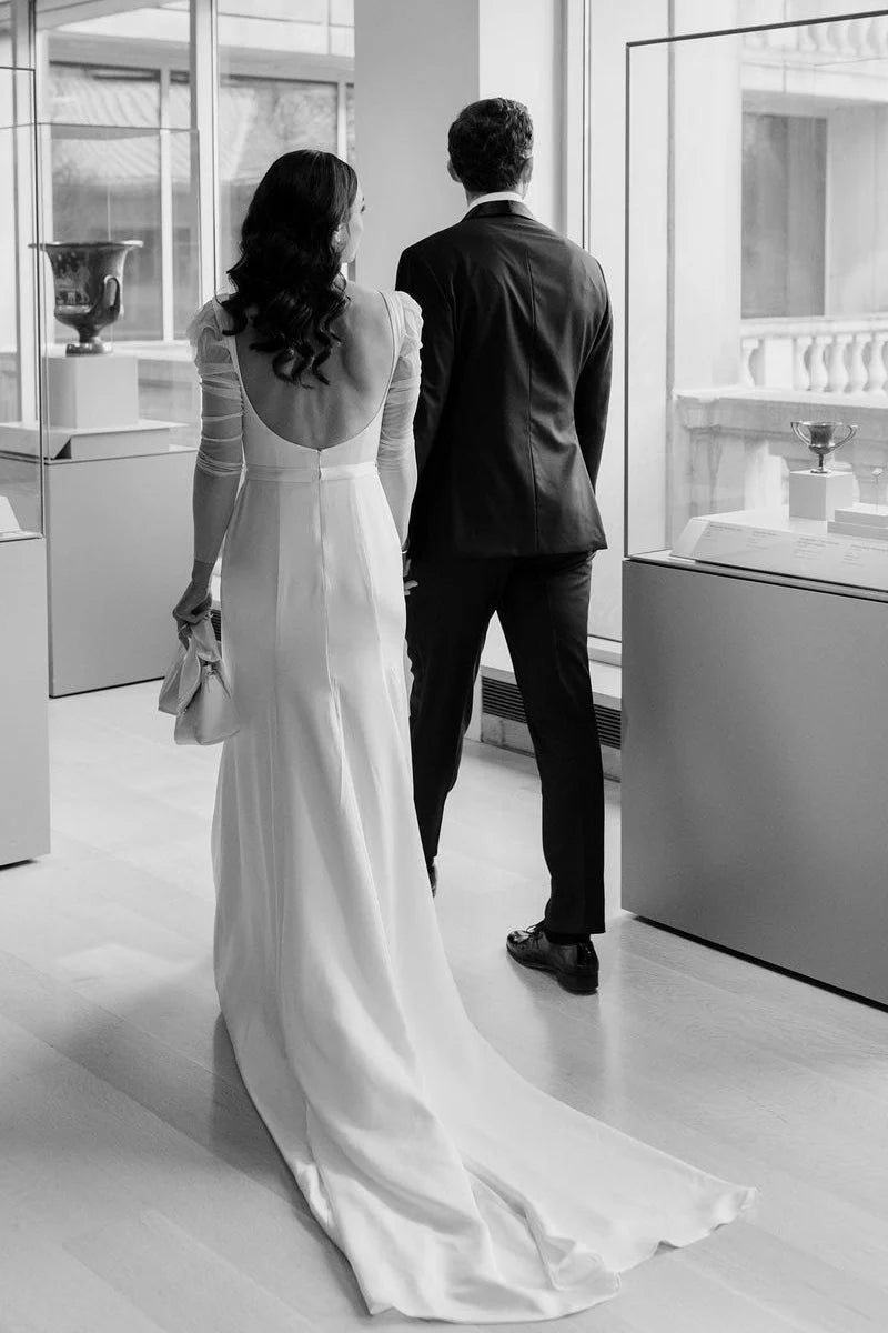 Open Back 2025 Newest Wedding Dresses, Long Sleeves Bridal Gowns, Simple Wedding Dresses