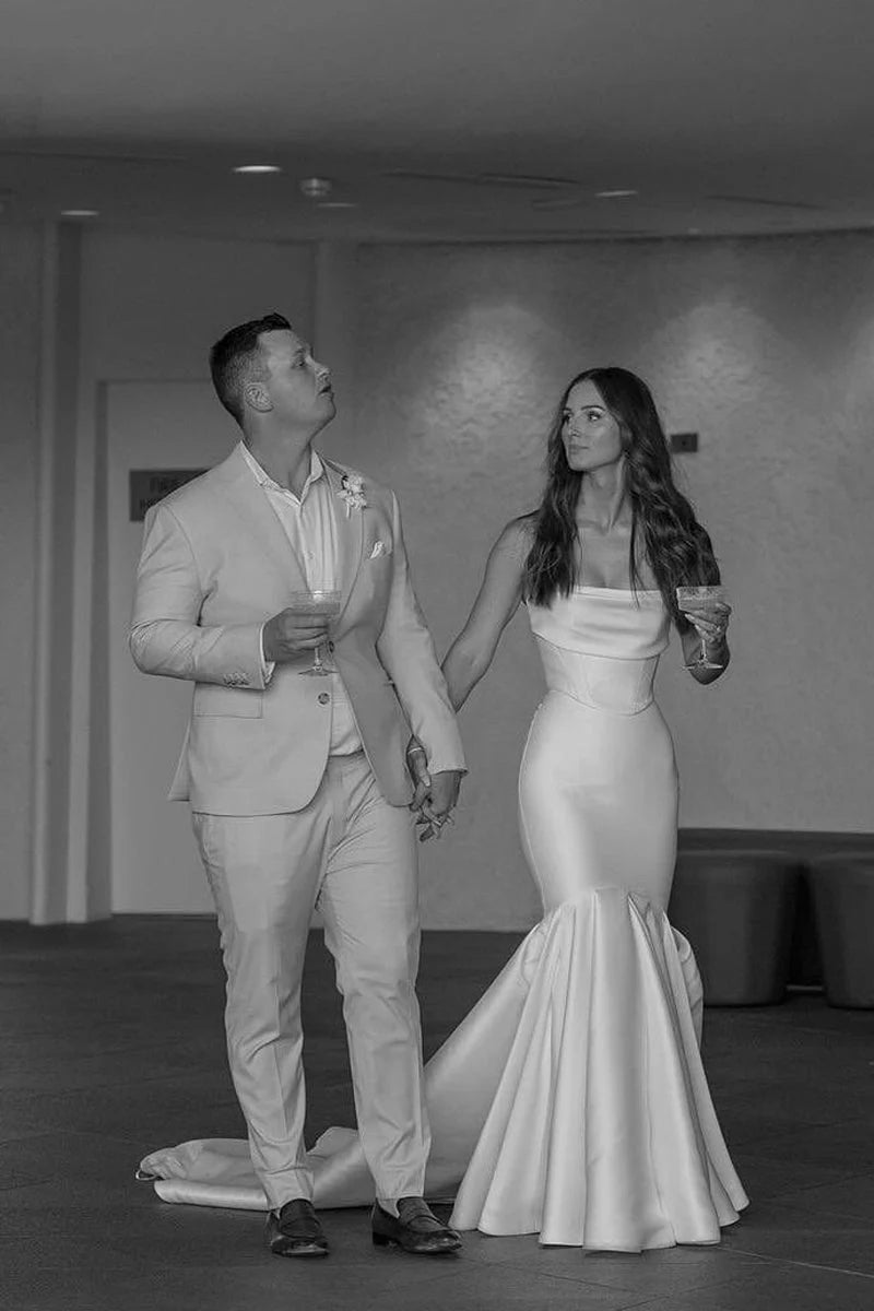 Strapless High Quality Wedding Dresses, Fashion Mermaid Bridal Gowns, Newest Handmade Wedding Dresses