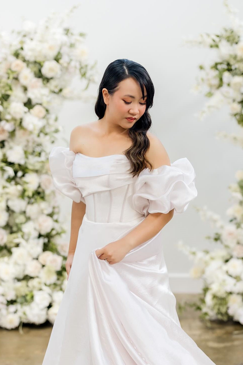 A-line Organza Corset Wedding Dresses With Short Bubble Sleeves, Romantic Wedding Dresses