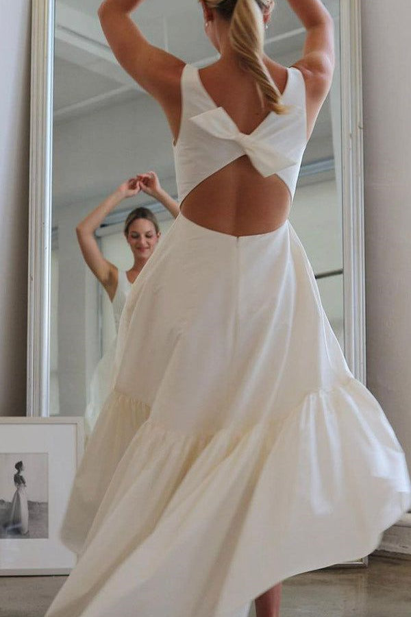 Square Neckline Simple Hi-low Wedding Gown, Newest Wedding Dresses, Bridal Gown