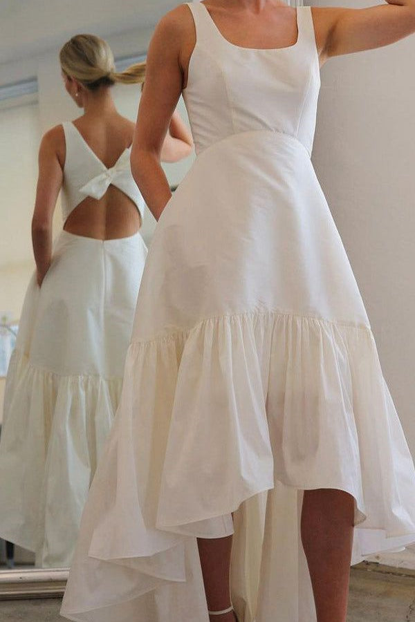 Square Neckline Simple Hi-low Wedding Gown, Newest Wedding Dresses, Bridal Gown