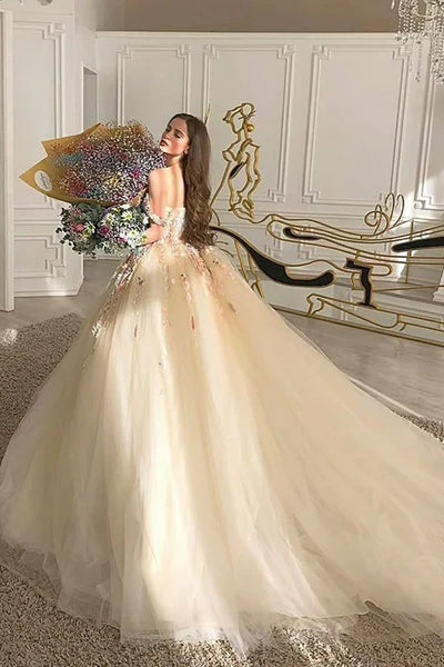 Off the Shoulder Floral Lace Tulle Ball Gown, Princess Party Dance Dresses, Ball Gown, Newest Prom Dresses