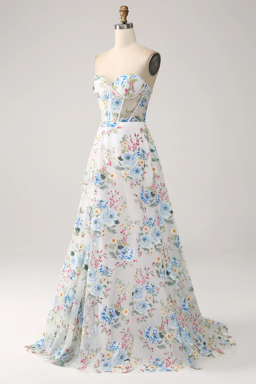 Sweetheart Long A-line Embroidery Prom Dresses, Front Slit Prom Dresses, Newest Prom Dresses