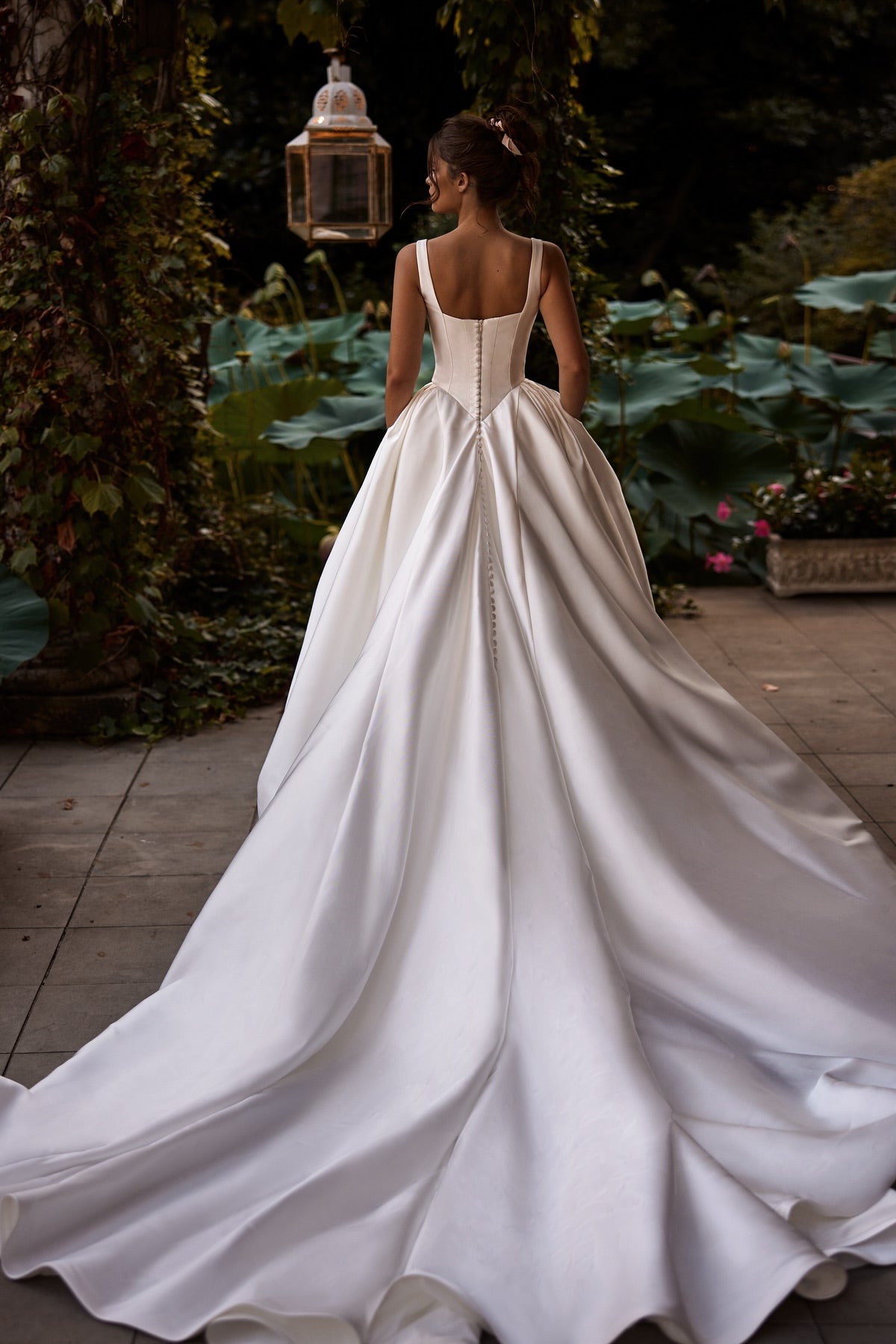 Square Neckline Ivory Satin Wedding Dresses, Elegant Bridal Gown