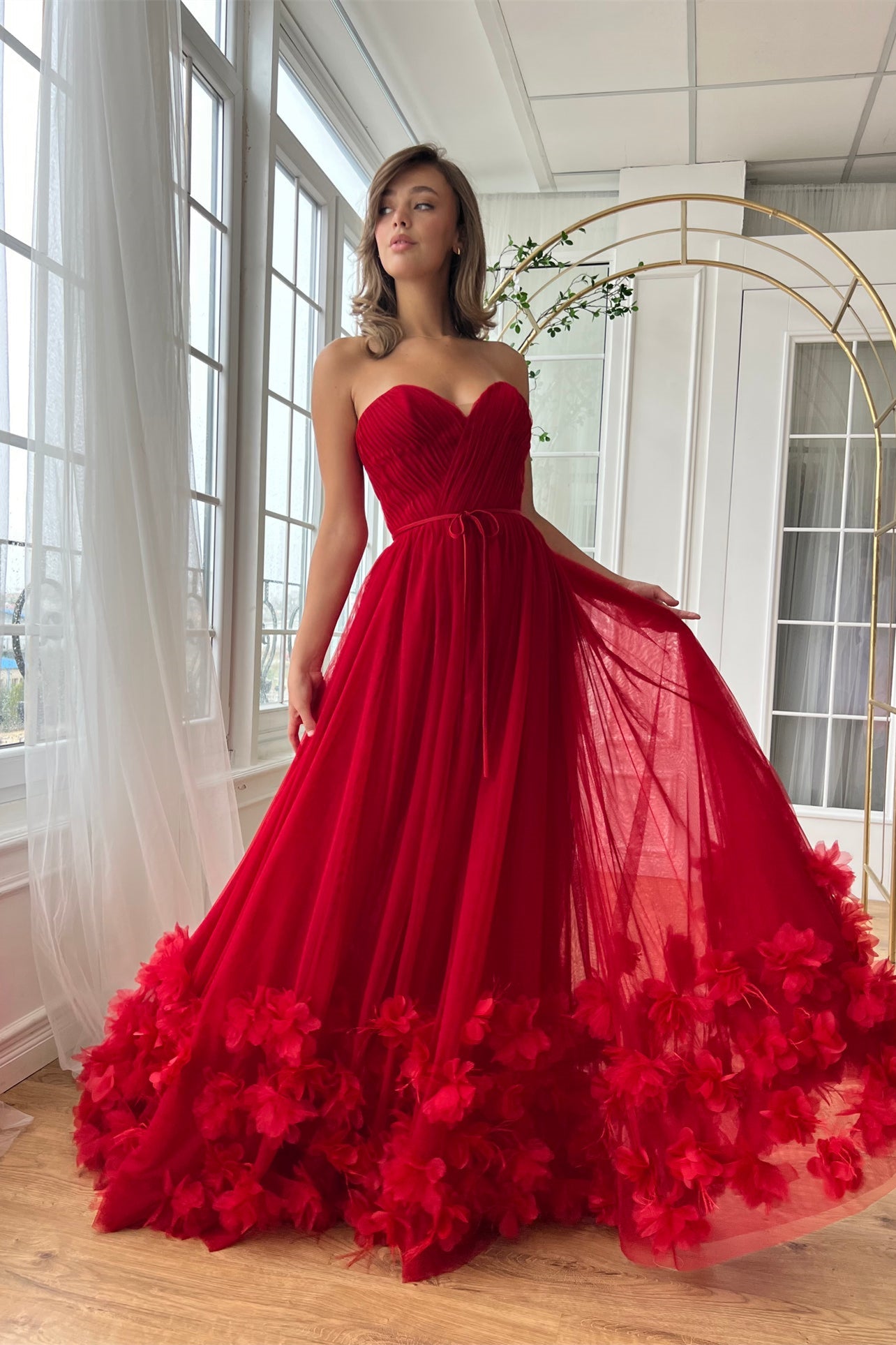 Sweetheart Red A-line Tulle Floral Prom Dresses, Sleeveless Prom Dress – Berryera Sweetheart Red A-line Tulle Floral Prom Dresses, Sleeveless Prom Dress – Berryera