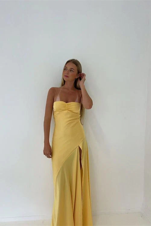 Spaghetti Long Sheath Soft Satin Maxi Dresses, Newest Prom Dresses, Wedding Guest Dresses, Long Bridesmaid Dresses