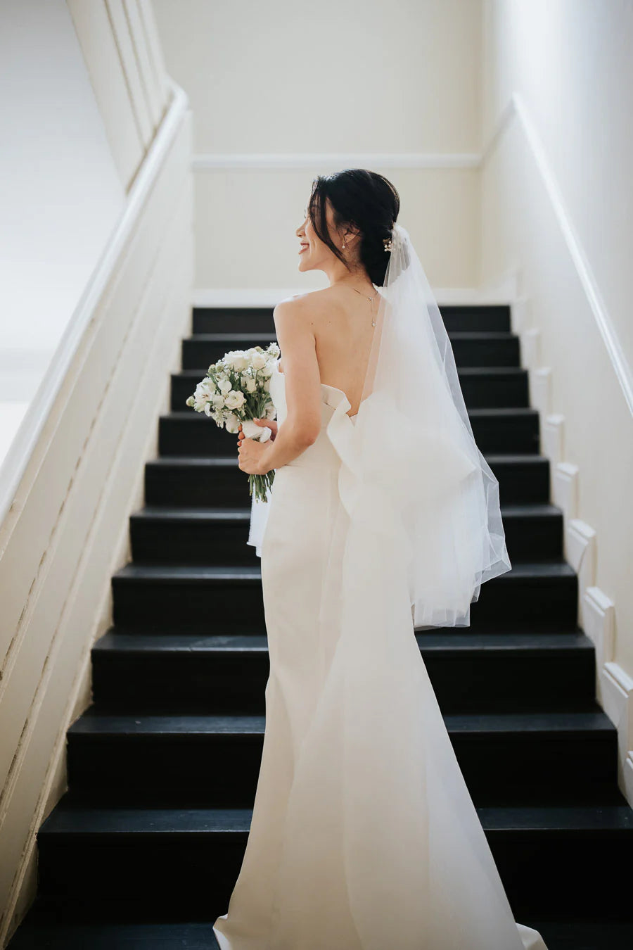 Simple Satin Mermaid Gown With Organza Ruffle Bow Train, Chic Wedding Dresses