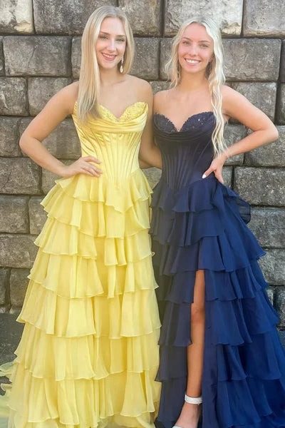 Sweetheart Long A-line Ruffles Prom Dresses, Lovely Corset Prom Dresses, Newest 2025 Prom Dresses