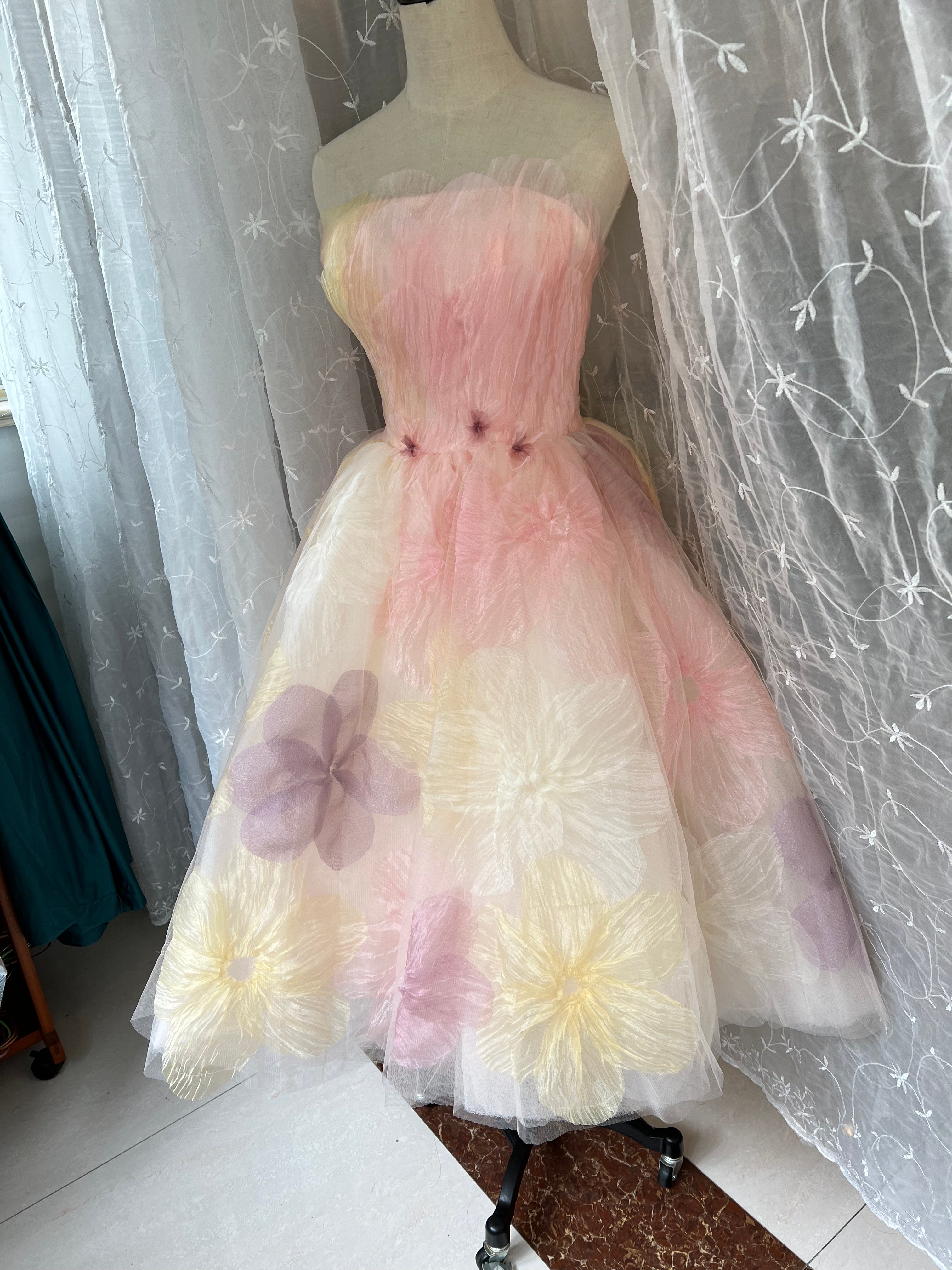 Elegant Floral Couture Dresses, Strapless Girl Graduation Party Dresses, Newest 2023 Long Prom Dresses