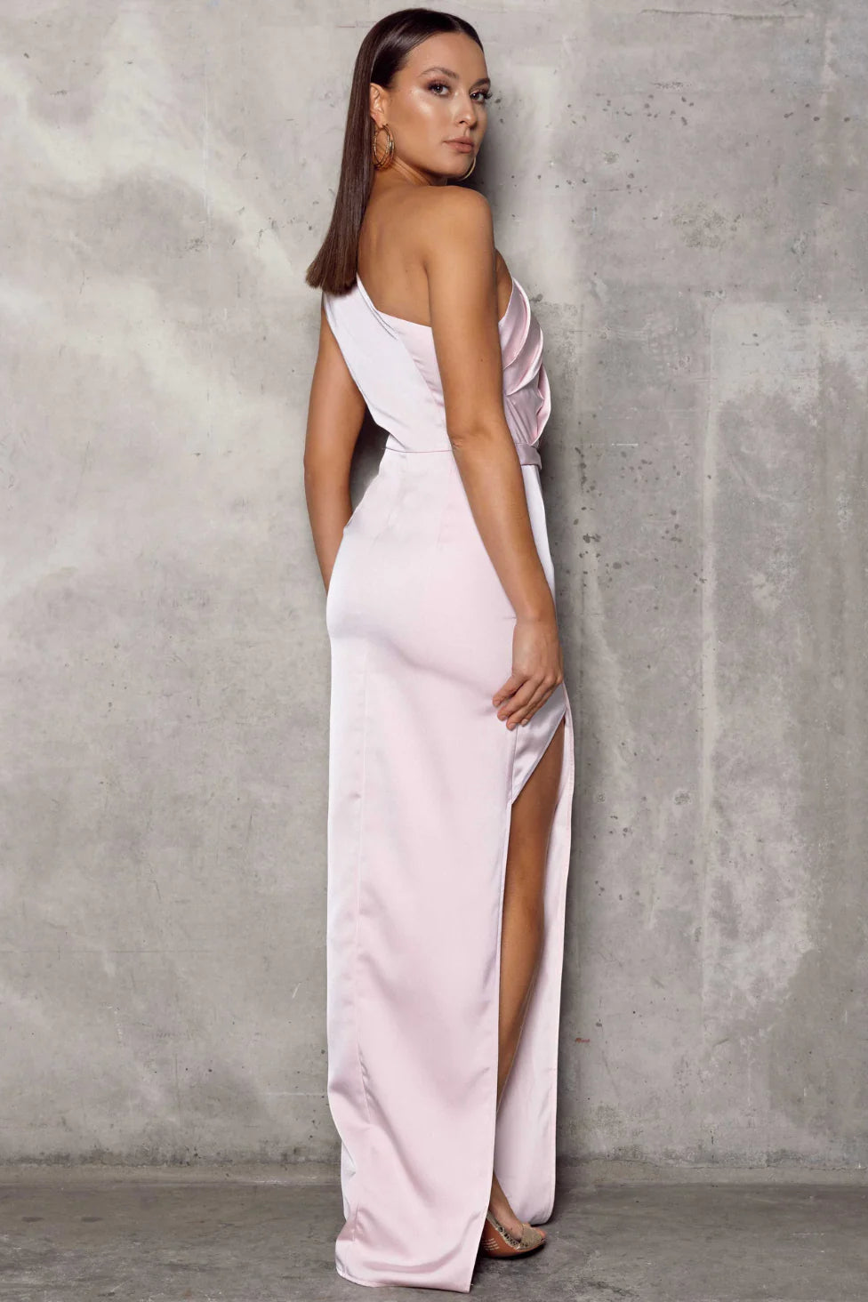 One Shoulder Pale Pink Long Prom Dresses, Bridesmaid Dresses, Wedding Guest Dresses